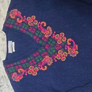 Vintage Embroidered V-Neck Sweater